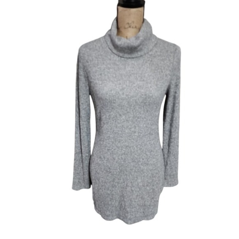 White House Black Market Heather Grey Ribbed Turtleneck LS Snit Tunic 570275219